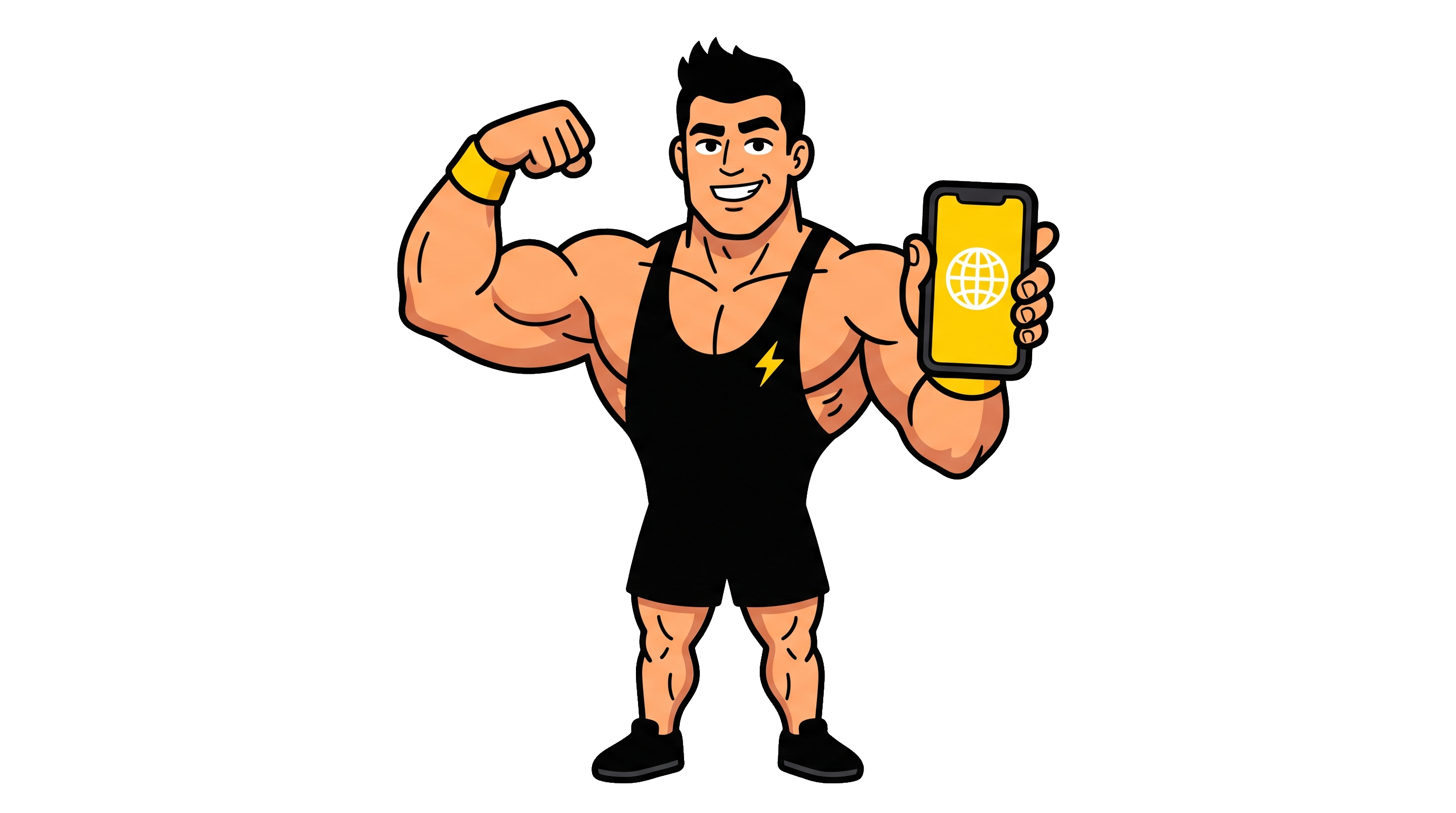 IP Bro mascot flexing with phone